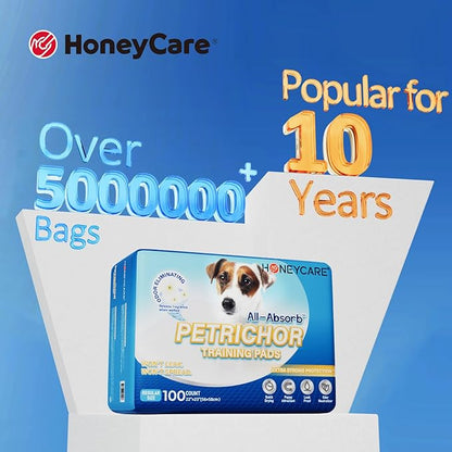Honey Care All-Absorb Puppy Training Pads Made in The USA! Ultra Absorbent and Odor Eliminating, Leak-Proof 5-Layer Potty Training Pads 22"x23" with Quick-Dry Surface