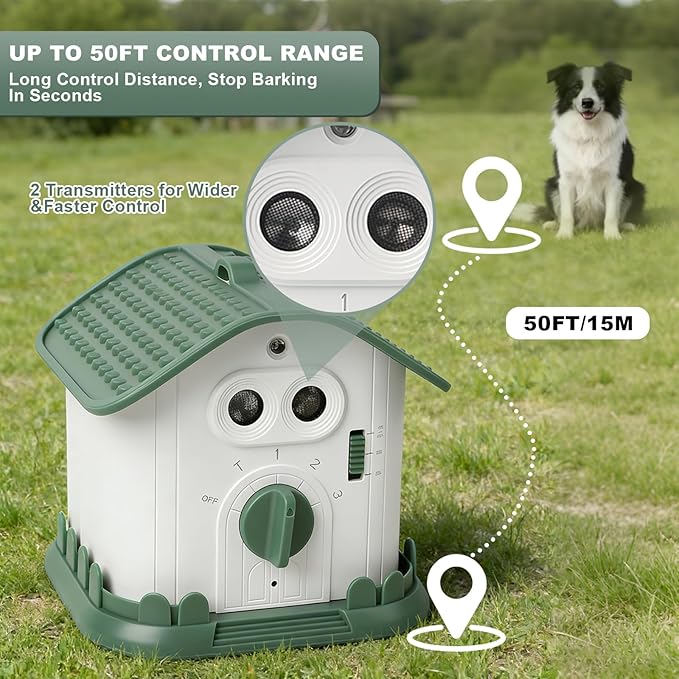 Anti Barking Device for Dogs, Ultrasonic Dog Bark Deterrent Devices with 3 Modes, 50Ft Range Stop Barking Control Devices for Dog Training in Outdoor Indoor, 1200mAh Rechargeable, Waterproof
