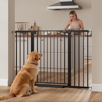 Cumbor 36" Extra Tall Baby Gate, 30-54" Wide Dog Gates for Large Dogs, Dual Lock & Self-Closing Child Gate for Stairs, Doorways & Hallways, Pressure Mounted Safety Proofing for Babies & Pets, Black