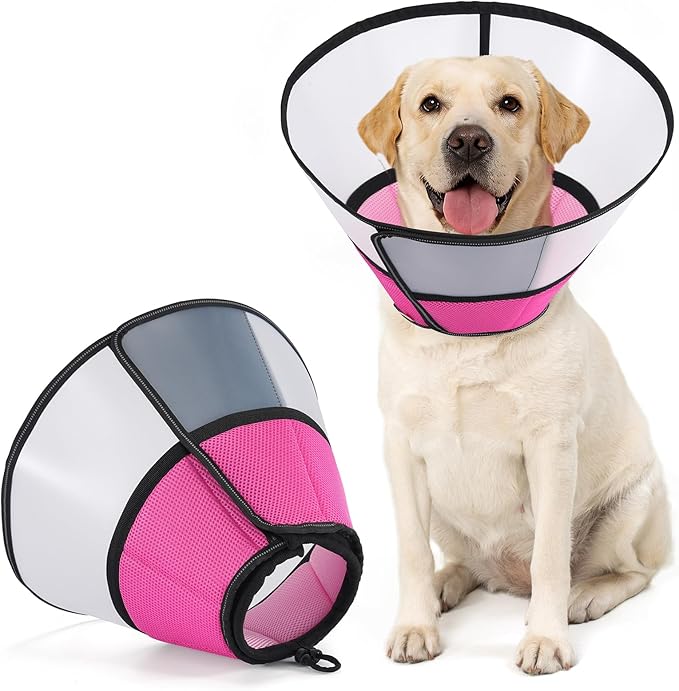 Avont Dog Cone Collar After Surgery, Alternative Adjustable Elizabeth Cone for Medium Large Dogs, Comfy Breathable Pet Recovery Collar to Stop Licking -Pink(M)