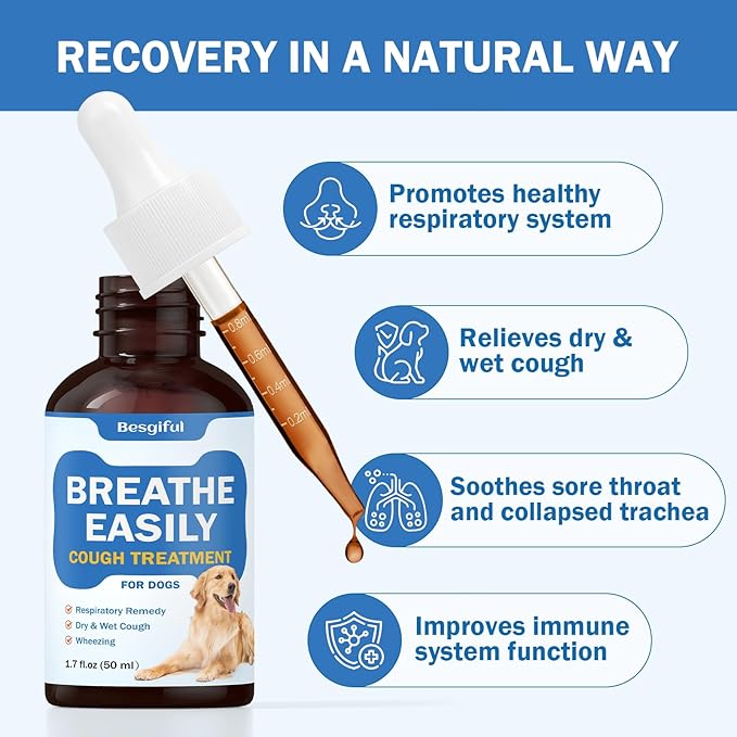 Collapsed Trachea Treatment for Dogs, Breathe Easily, Dog Cough Treatment, Trachea Cough Elixir, Natural Herbal Support Tracheal & Respiratory, Dog Kennel Cough Relief with Mullein Leaf & Marshmallow
