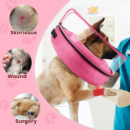 BARKLESS Dog Cone, Inflatable Dog Cone After Surgery, Soft Surgery Collar with Enhanced Anti-Licking Guard Shield for Pets, Patented Protective Donut Collar (Hot Pink, M (Neck: 8"-11"))