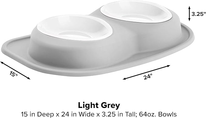 WeatherTech Double Low Pet Feeding System w/Plastic Dog/Cat Bowls - 64 oz (8 Cups) Light Grey (PDL6403LG)