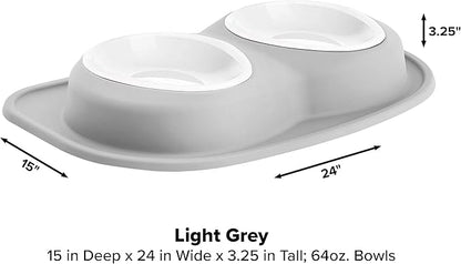 WeatherTech Double Low Pet Feeding System w/Plastic Dog/Cat Bowls - 64 oz (8 Cups) Light Grey (PDL6403LG)
