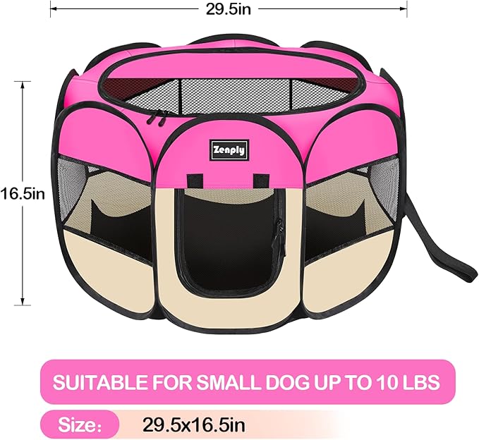 Portable Pet Dog Playpen, Pet Playpen Foldable Extra Heavy Duty Pop Up No Assembly Kennel Tent Crate Indoor Outdoor with Shade Ventilation Mesh for Small Animals, Kitten, Cat, Rabbit (Hot Pink)