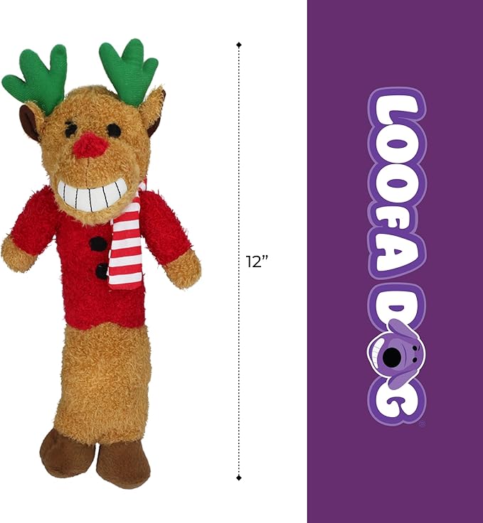 Multipet Original Loofa Reindeer Dog Plush Toy - Squeaky Toys for All Dogs - Extra Soft Plush - Stuffed Animal for Cuddling & Playing - Cute Dog Pet Toy (12”)