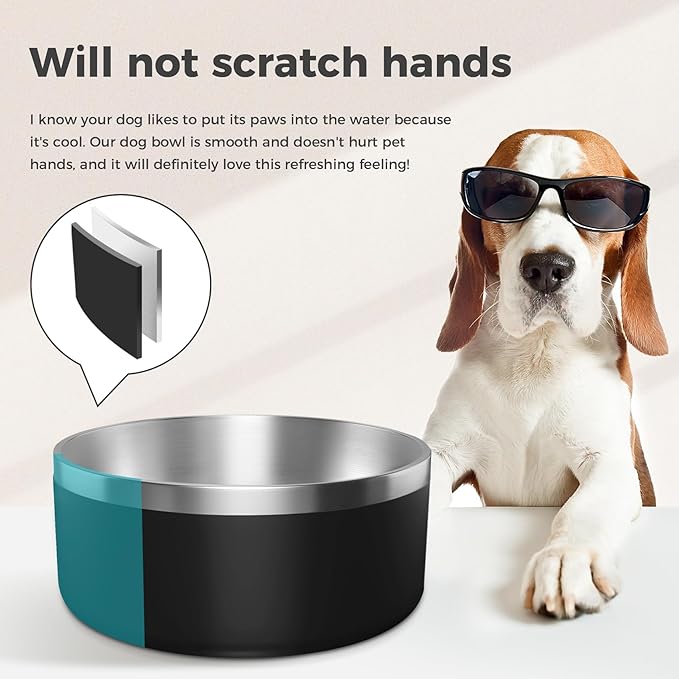 WENBOKMIN Dog Bowl, Stainless Steel Dog Food and Water Bowl with Non Slip Quiet Bottom, Easy to Clean, Dishwasher Safe, 64oz, Black