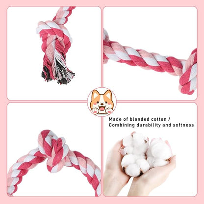 SZEE 2Pcs Dog Rope Toy for Small Breeds, 14 in 3 Knots Chew Rope Toys for Dogs, Pull Toy for Tug of War, Energy Release, Boredom Relief and Teeth Cleaning (Pink & Orange)