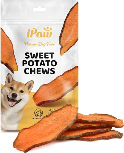 iPaw Sweet Potato Dog Treats, Single Ingredient Dog Treats for Vegetarian, All Natural Human Grade Puppy Chew, Rawhide Alternative, Hypoallergenic, Easy to Digest
