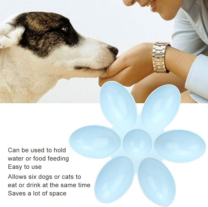 Cat Water Bowl Multiple Case Food Feeder Water Feeding Bowl Six Petals Plastic Feeder Puppy Food Feeder Dispenser Bowl for Cats Dogs(blue)