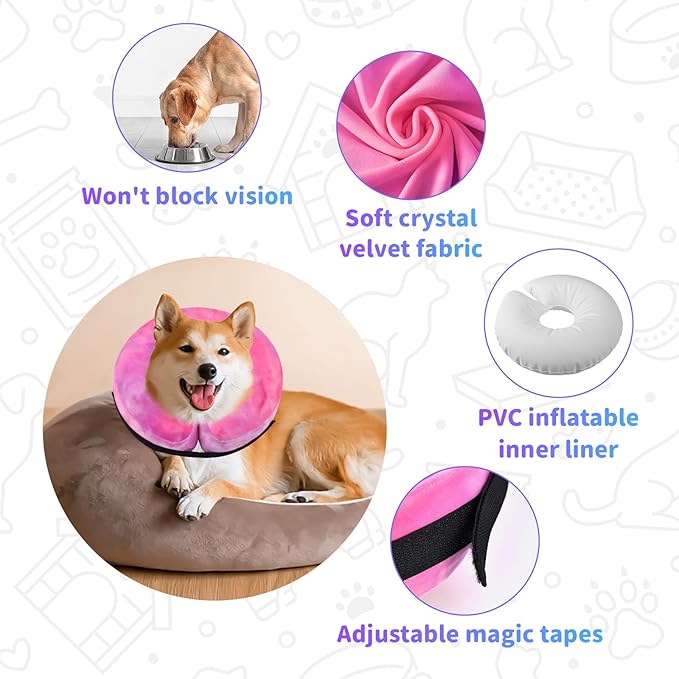 Dog Cone, Y-blue Cone Collar Inflatable Dog Neck Collar Recovery E-Collar Alternative, Cat Donut Collar After Surgery for Dogs and Cats(Rose Purple, M)