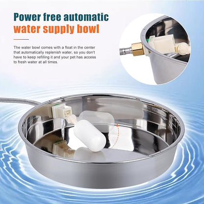 Automatic Dog Water Bowl Dispenser Large Breed Outdoor Stainless Steel Pet Waterer with Float Valve Auto Fill Dog Waterer for Large Dogs Cats Chicken Livestock