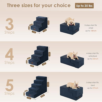 EHEYCIGA Dog Stairs for Bed 25" H, 5-Step Extra Wide Dog Steps for High Bed, Pet Steps for Small Dogs and Cats, Non-Slip Balanced Pet Ramp Indoor, Navy Blue
