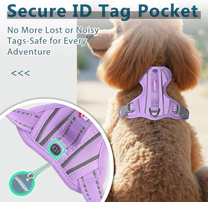 BARKBAY Dog Harness No Pull Oxford with ID Tag Pocket - Heavy Duty, Reflective, Easy Control for Large Dogs(Violet Purple Oxford,XS)