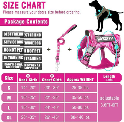 Tactical Dog Harness and Leash Set Small Sized Dog,Heavy Duty No Pull Service Dog Vest and 10 Patches with Dog Seat Belt,Reflective Pet Harness for Training Walking Hiking Camo Pink S