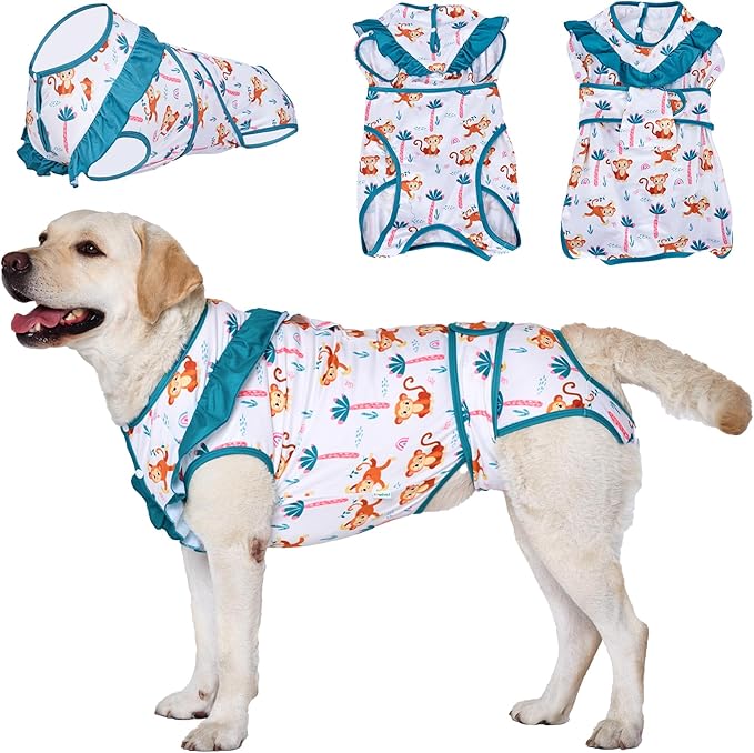 LovinPet Dog Recovery Suit for Large Medium Dogs - Bodysuit Onesie for Shedding Skin Disease Pet Pajamas Dog Anti Licking Bodysuit for Abdominal Wound After Surgery,Elephant,Green,XL