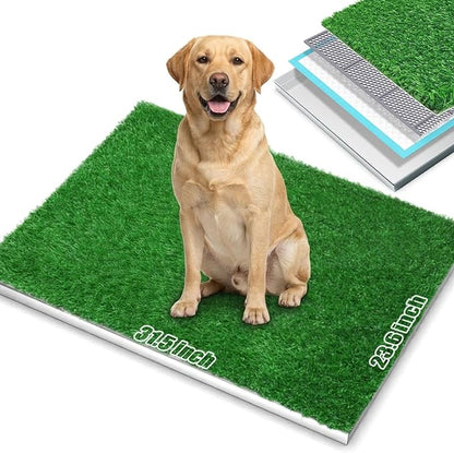 Dog Grass Pad with Tray, Reusable Large Artificial Turf Grass Potty and Puppy Pee Pads for Dogs, Portable Stainless Steel for Indoor/Outdoor Potty Training Toilet (Potty System Size)