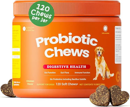 Probiotics for Dogs - Digestive Enzymes for Gut Flora, Digestive Health, Diarrhea & Bowel Support - Clinically Studied DE111 - Dog Supplement Soft Chew for Pet Immune System - Chicken