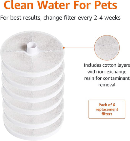 Amazon Basics Replacement Filters for 3L Pet Water Fountain, Pack of 6, White