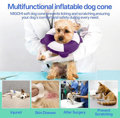 MIGOHI Soft Inflatable Dog Cone Collar,Adjustable Recovery Donut Collar for Dogs After Spay Surgery - Comfortable E-Collar for Small Dogs Puppies to Stop Licking Wounds (XS,Purple)