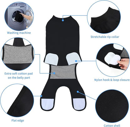 2 Packs Breathable Cotton Dog Recovery Suit for After Neuter Spay Abdominal Wounds Protector, Professional Anti-Licking Onesies for Male Female Pets Surgery Bandages, 2XL Black Grey Pure
