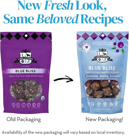 Lord Jameson: Blue Bliss 6 oz - Dog Patisserie Treats, Organic, Soft & Chewy No-Bake, Blueberry Antioxidant Rich Bites, Gluten & Preservative Free