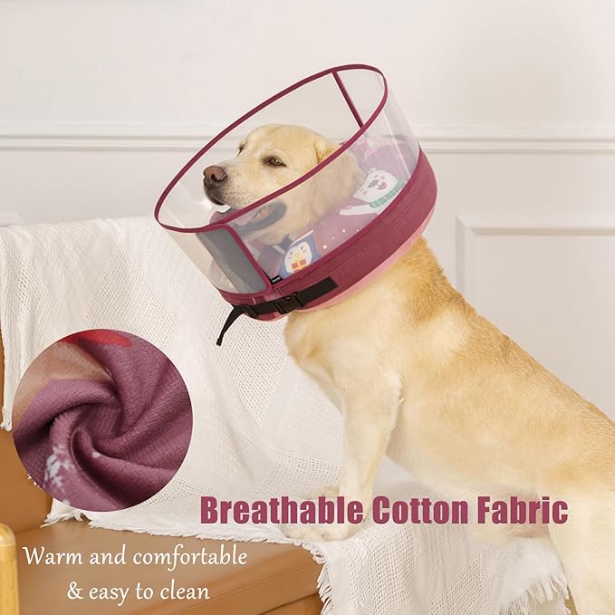 Soft Cone Collar With Guard Shield for Dogs - Inflatable Surgery Recovery Donut, Prevents Licking Wounds and Stitches, Does Not Block View (Xmas Elf, Medium+)