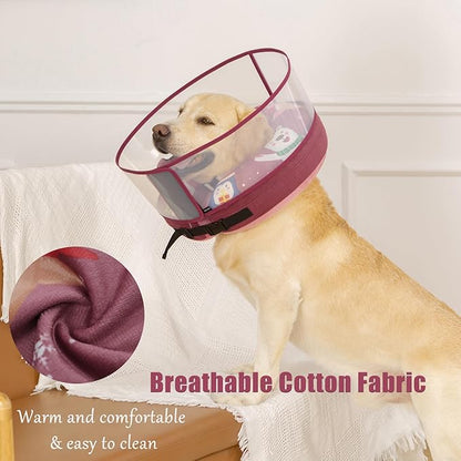 Soft Cone Collar With Guard Shield for Dogs - Inflatable Surgery Recovery Donut, Prevents Licking Wounds and Stitches, Does Not Block View (Xmas Elf, Medium+)