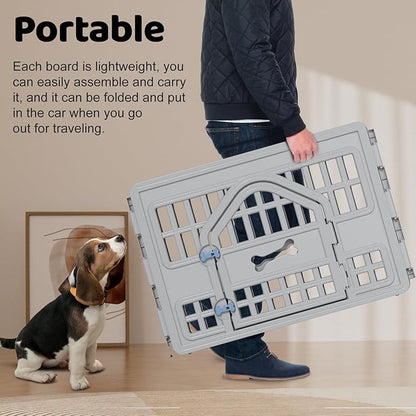 6-Panel Dog Pen Indoor Resin Dog Crate Easy Assemble, Fold It Down, for Dogs Indoor Small, Portable Dog House for Puppies