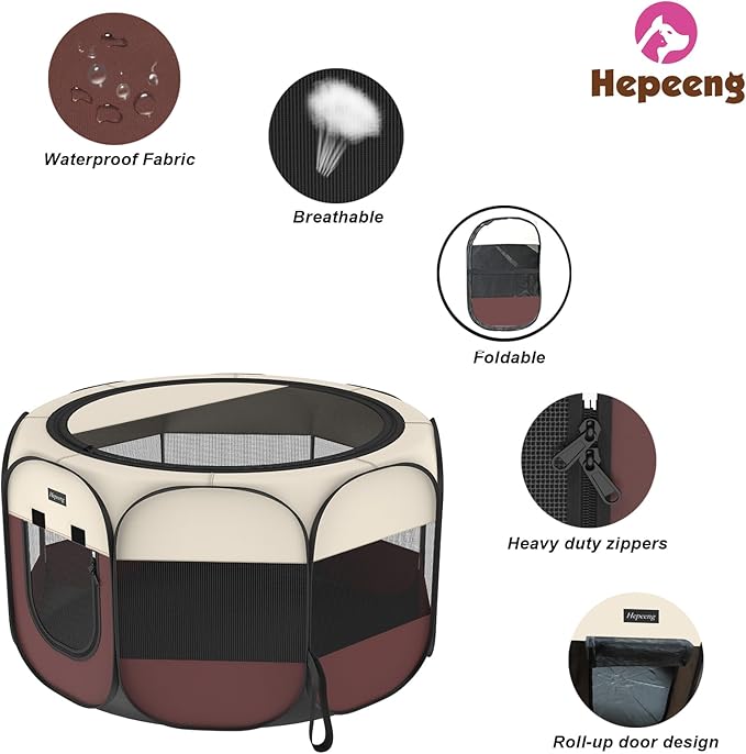 Portable Pet Puppy Dog Cat Playpen, 8-Panel Indoor/Outdoor Puppy Pen with Shade Cover & Travel Bag - Waterproof Dog Cat Tent
