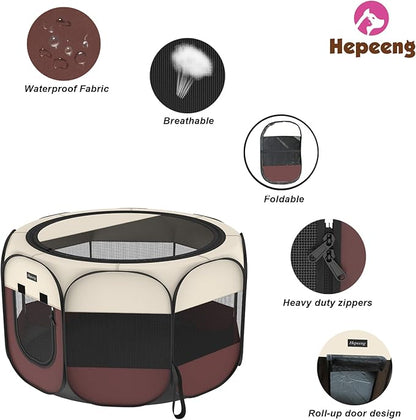 Portable Pet Puppy Dog Cat Playpen, 8-Panel Indoor/Outdoor Puppy Pen with Shade Cover & Travel Bag - Waterproof Dog Cat Tent