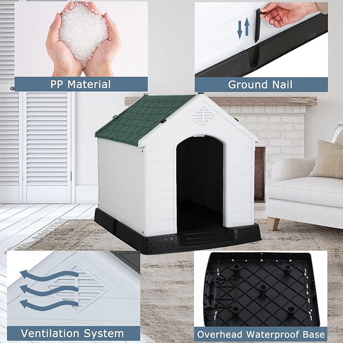 BestPet Dog House Indoor Outdoor Insulated Kennel Durable Plastic Dog House for Small Medium Large Dogs Weather & Water Resistant Pet Crate with Air Vents and Elevated Floor