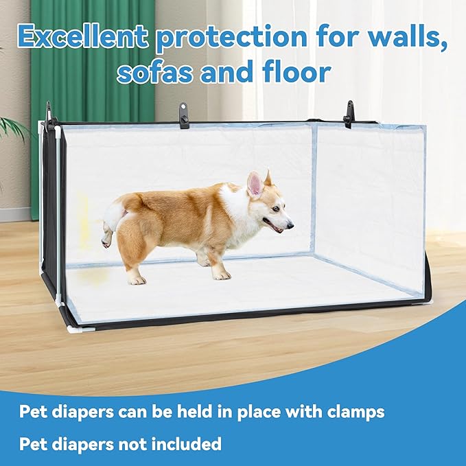 MABOZOO Dog Pee Pad Holder with High Walls, Foldable Dog Litter Box Pee Shields Indoor Dog Potty for Small and Medium Dogs, No Spill Pee Pad Holder Tray for Dogs Work (33.8*28*17.7in). Patent Pending