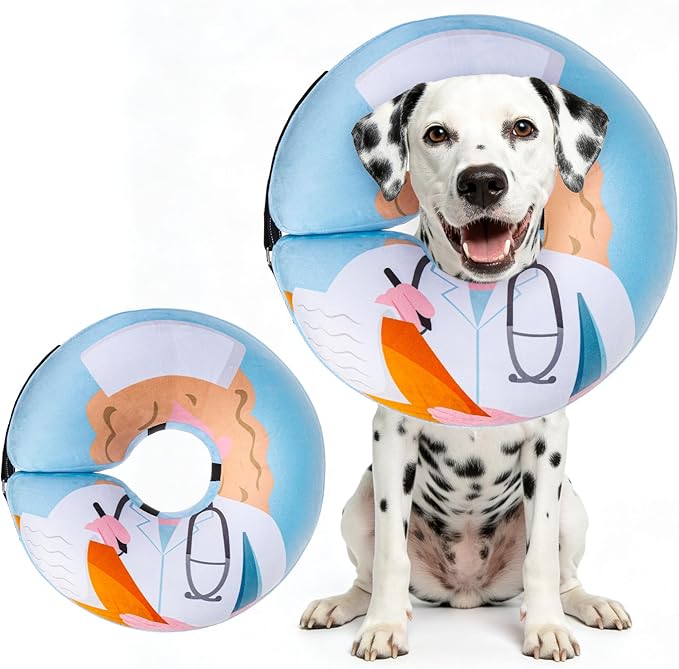 BEAUTYZOO Inflatable Dog Cone Collar Alternative After Surgery, Soft Donut Recovery E-Collar for Large & XL Dogs Girls Boys, Adjustable Pet Neck Cone to Stop Licking Wounds, Light Blue XL