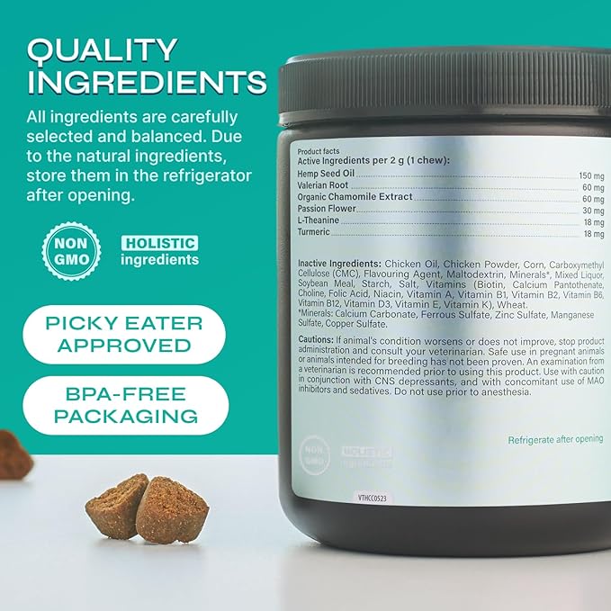Dog Calming Chews with Hemp - 17,810 mg Hemp Oil per Pack - Soft Calming Chews for Dogs with Melatonin - Relaxation Support for Travel, Grooming, Separation, Thunder, Fireworks - 130 Chicken Bites