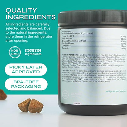 Dog Calming Chews with Hemp - 17,810 mg Hemp Oil per Pack - Soft Calming Chews for Dogs with Melatonin - Relaxation Support for Travel, Grooming, Separation, Thunder, Fireworks - 130 Chicken Bites