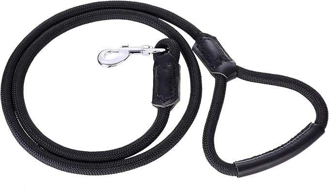Mile High Life | Premium Leather Dog Leash | Strong Rope Leash | Leather Handle | Zinc Alloy Strong Clasp | Small Medium Large Dogs | 4/5/6 Feet(Black, 48 Inch (Pack of 1))
