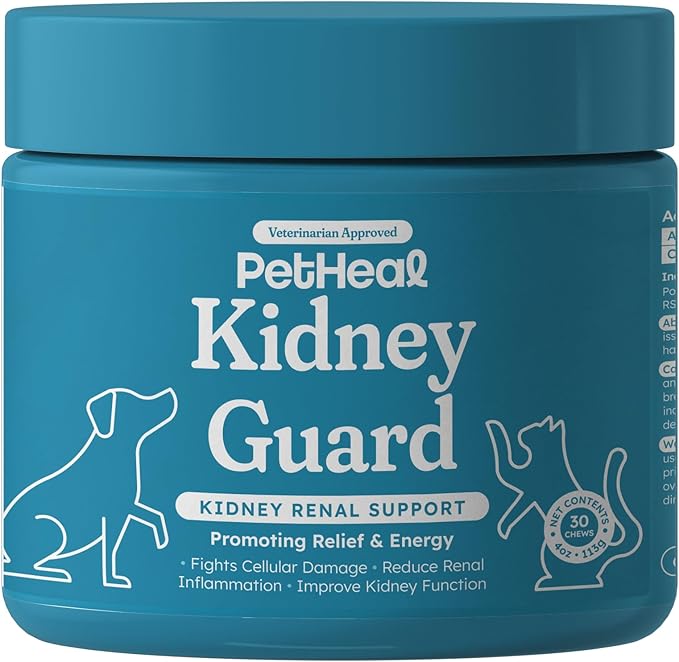 PetHeal Kidney Guard Chews for Dogs - Vet-Reviewed - Supports Renal Health & Energy with Astragalus, Cordyceps, Dong Quai & Rehmannia | Promotes Kidney Function & Detox | 30 Soft Chews, Pork Flavor