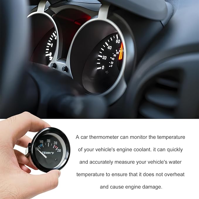 2" 52mm Water Temp Gauge, 100-250℉ Temperature Meter with LED Backlight & Sensor, Universal DC12V Water Temp Thermometer for Truck SUV RV Marine Boat, Car Accessories