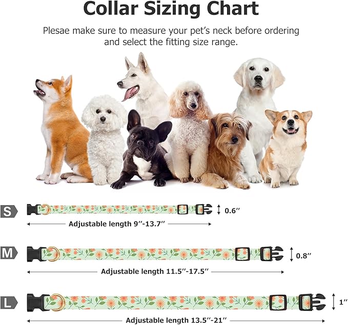 Cotton Handmade Dog Collar Cute and Distinctive Patterns Green Sunflower with Pendant for Girl Boy Dogs Collars S