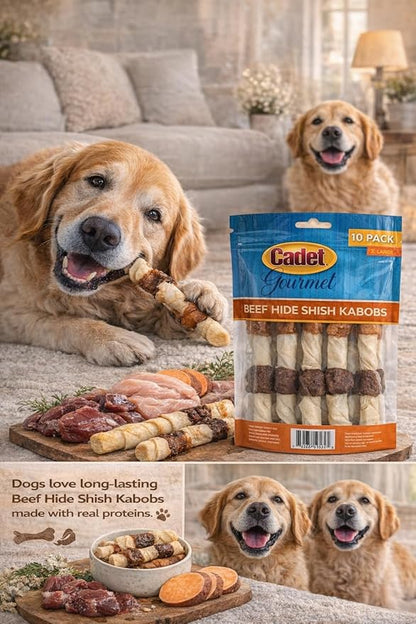 Cadet X-Large Dog Treat, 4-in-1 Beef Hide Shish Kabobs, 10 ct
