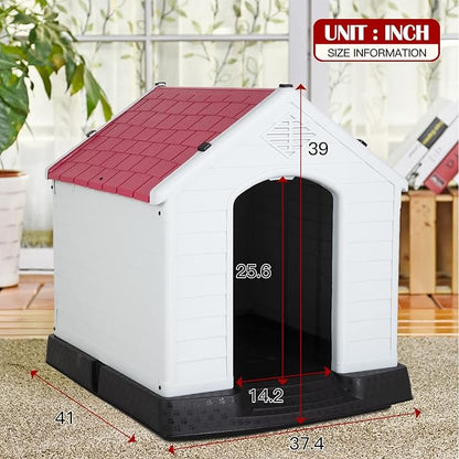 BestPet Dog House Indoor Outdoor Insulated Kennel Durable Plastic Dog House for Small Medium Large Dogs Weather & Water Resistant Pet Crate with Air Vents and Elevated Floor