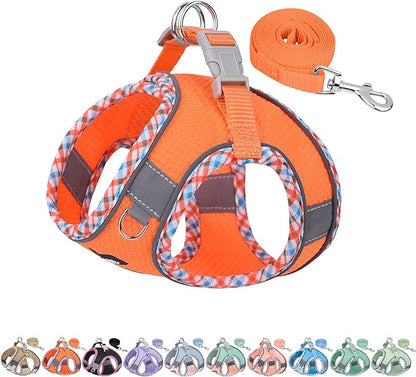 AIITLE Small Dog Harness - Breathable Double-Layer Jacquard No-Choke Vest, Durable Anti-Tear Fabric with Reflective Trim - Perfect for Running, Parties, Daily Walks (Orange, XS)