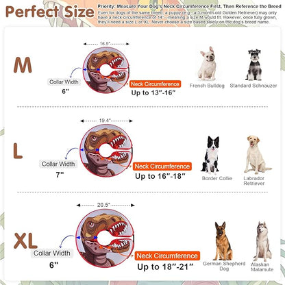 BEAUTYZOO Dog Cone Alternative After Surgery for Large Medium Small Dogs, Soft Inflatable Cone Collar for Dogs Cats, Pet Neck Donut E Collar Dog Recovery Collars to Stop Licking, Dinosaur, L