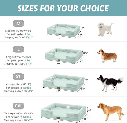 Cooling Dog Bed for Extra Large Dogs, Q-Max >0.4 Summer Cool Orthopedic Foam Pet Sofa Bed with Sides, Bolster Anti-Slip Couch with Washable Removable Cover, XXL 48x35x7.5 inch, Green