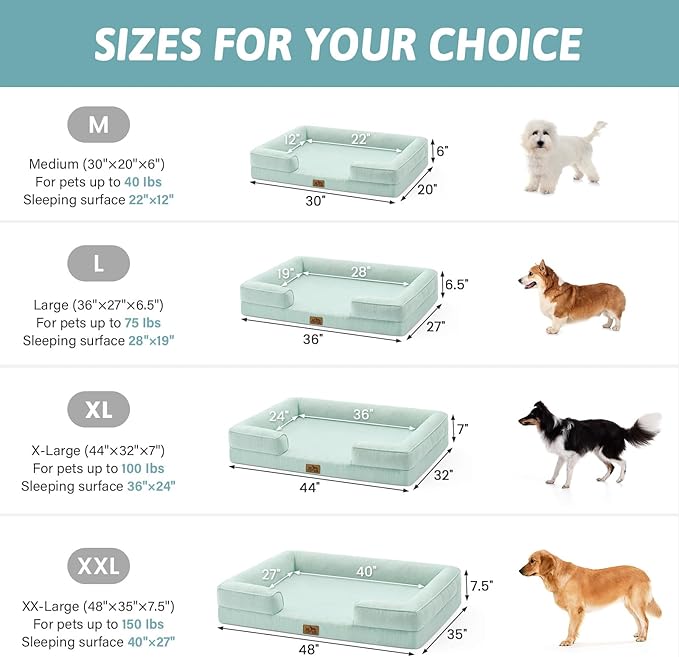 Cooling Dog Bed for Medium Small Size Dogs, Q-Max >0.4 Summer Cool Orthopedic Foam Pet Sofa Bed with Sides, Bolster Anti-Slip Couch with Washable Removable Cover, M 30x20x6 inch, Green
