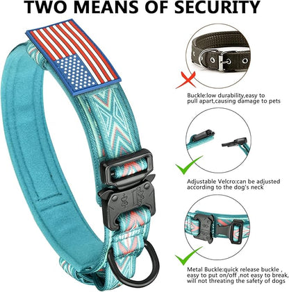 DAGANXI Tactical Dog Collar, Adjustable Military Training Nylon Dog Collar with Control Handle and Heavy Metal Buckle for Medium and Large Dogs, with Patches and Airtags Case (M, Green Arrow)