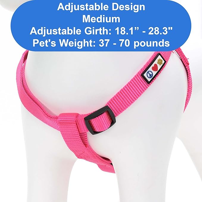 Pawtitas Solid Step-in Dog Harness – Adjustable No-Pull Vest for Puppies to Seniors, Safe & Comfortable M Pink