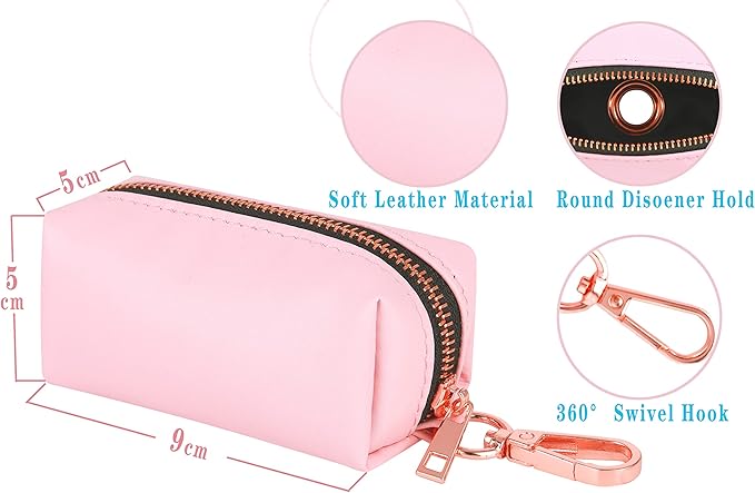 Dog Collar and Leash Set.Soft and Easy to Clean Vegan Leather with Rose Gold Metal Buckle for Small Medium Large Dogs (Pink-, Poop Bag Dispenser)