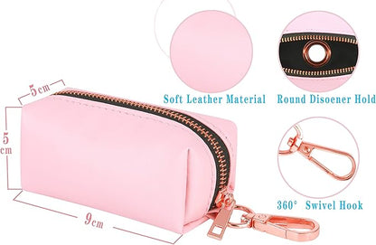 Dog Collar and Leash Set.Soft and Easy to Clean Vegan Leather with Rose Gold Metal Buckle for Small Medium Large Dogs (Pink-, Poop Bag Dispenser)